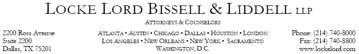 (LOCKE LORD BISSELL & LIDDELL LLP LETTERHEAD)